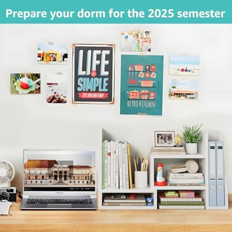 📂 Desktop File Organizer Shelf – White Desk Organizer for Office Supplies, Books & Accessories with Corner Storage Design