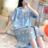 Women’s Cotton Maternity Pajama Dress – Short Sleeve Striped Nursing Sleepwear, Breastfeeding Loungewear Gown