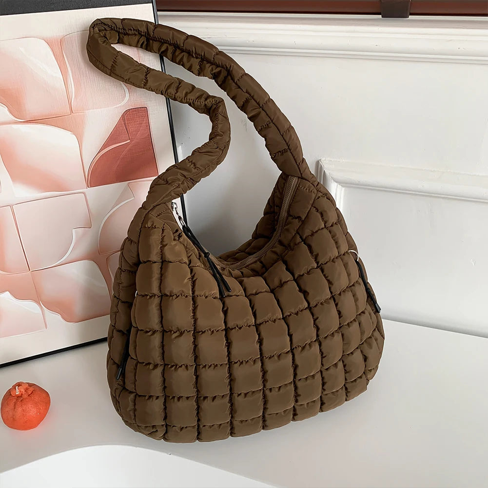 Women’s Stylish Quilted Puffer Shoulder Bag 👜 – Large Capacity Commuter Satchel & Padded Sling Tote