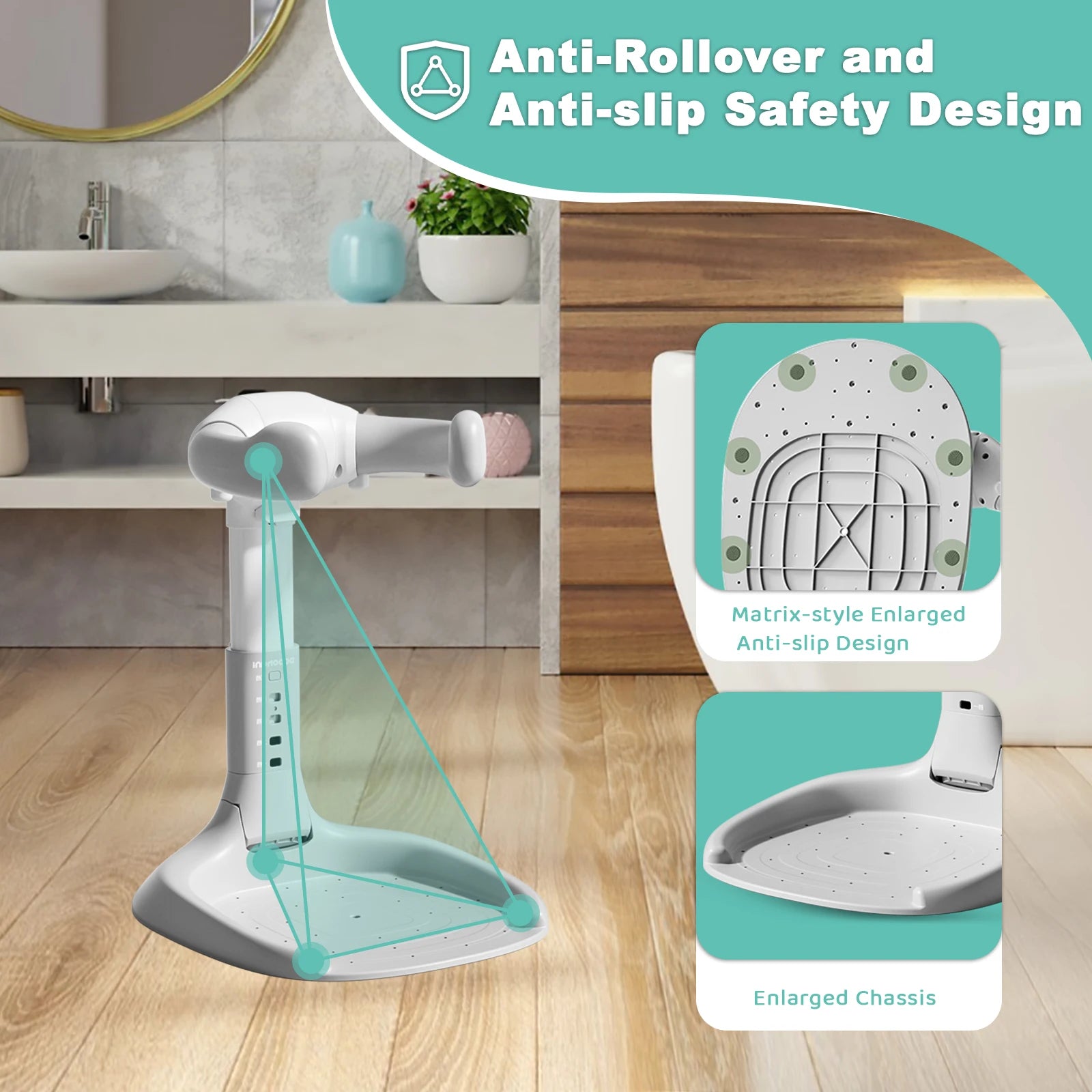 Baby Bath Stand – Adjustable Height Shower Support with Armrest, Portable Bath Helper, Anti-Slip Base for Safe Infant Bathing