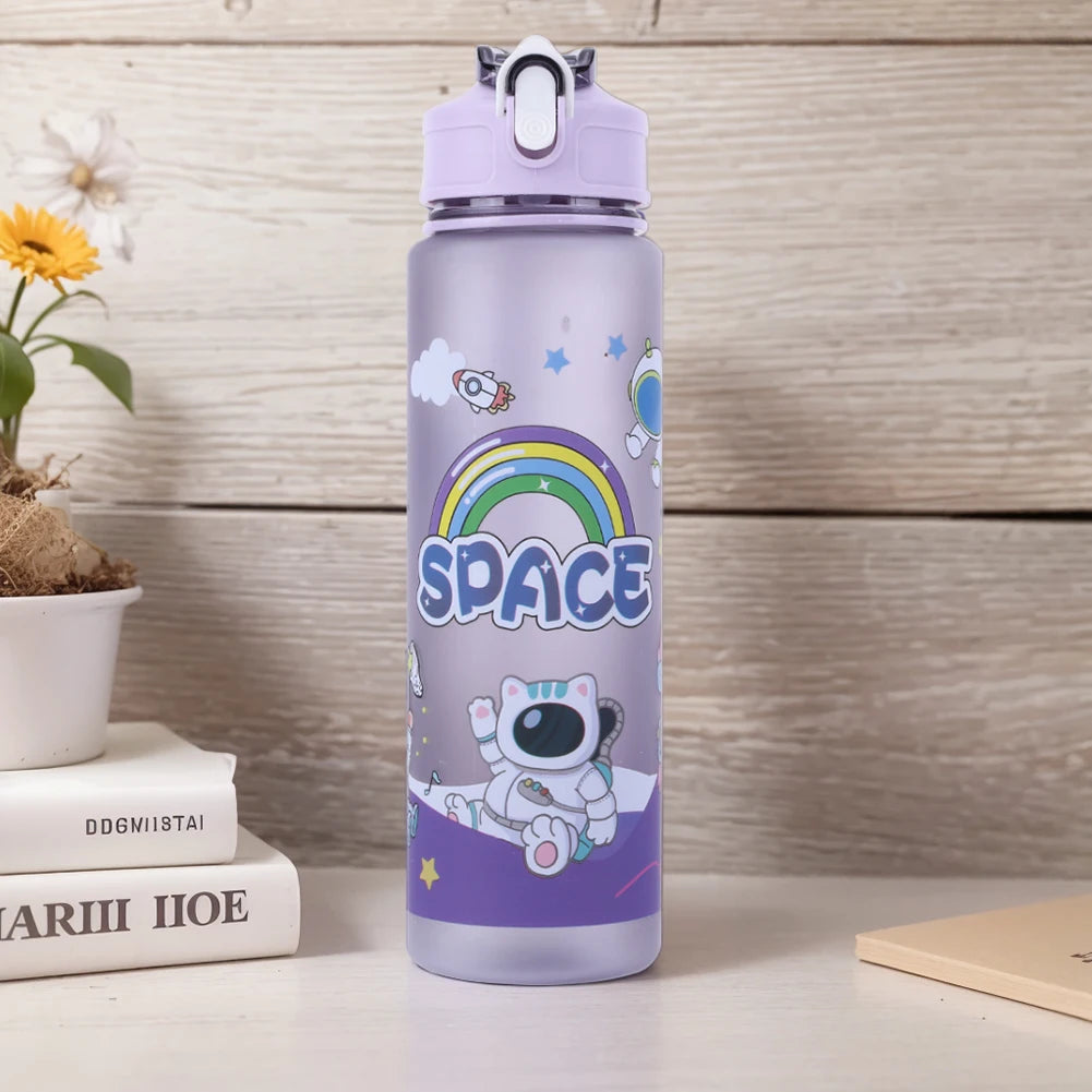 800ml Astronaut Sports Water Bottle with Straw & Carry Handle for Kids (Large Capacity)