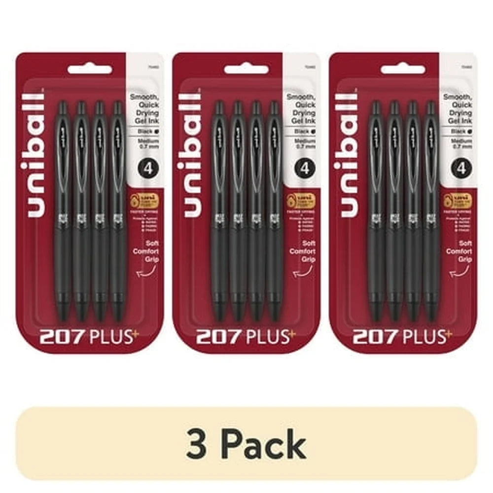 3-Pack Retractable 0.7 mm Black Gel Pens – Smooth, Fade-Resistant Writing for School & Office