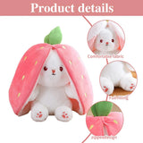 Reversible Bunny Plush Toy – 18/25/35cm Soft Stuffed Rabbit Hiding in Strawberry or Carrot Bag, Cute Pillow & Gift for Kids
