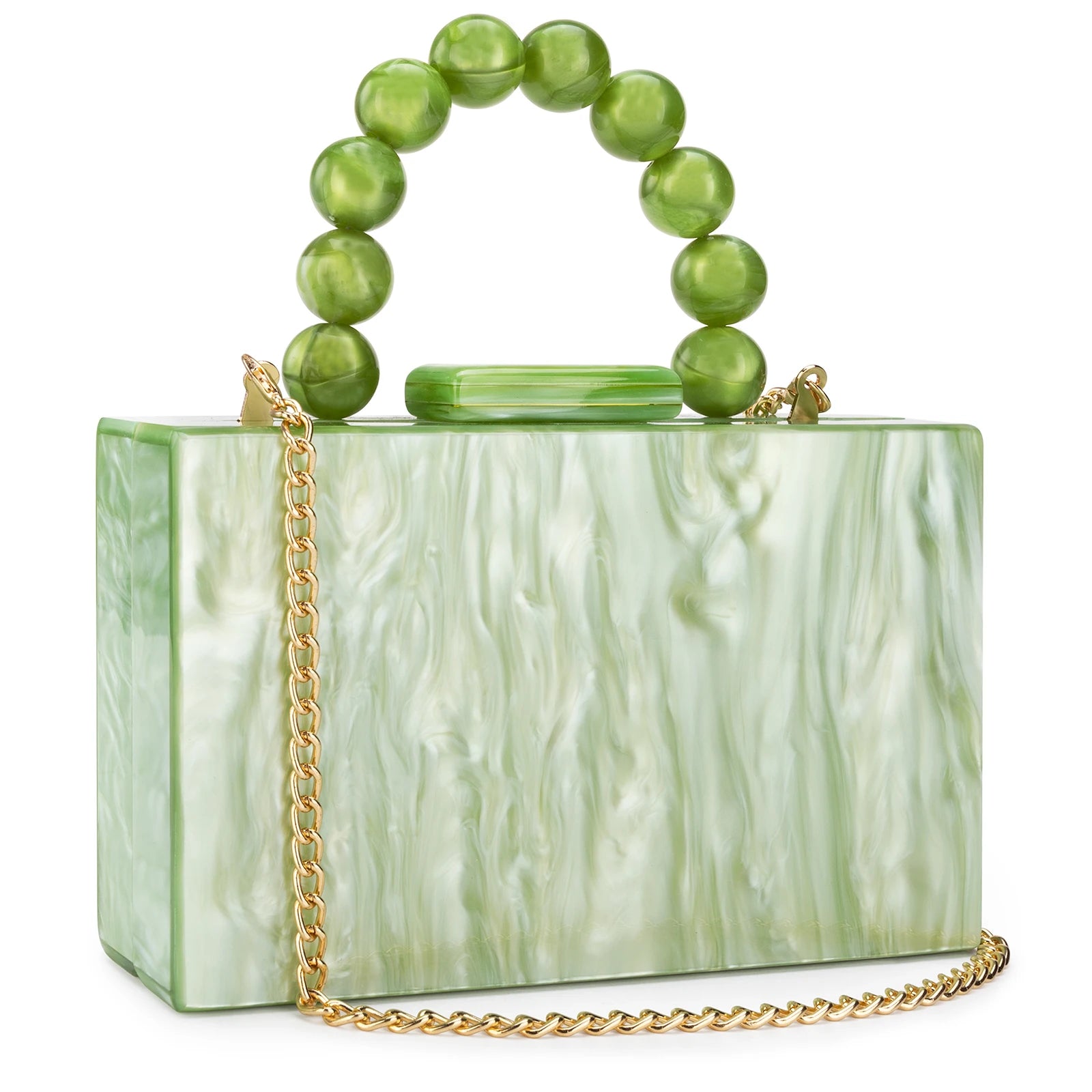 Women’s Pearl Marble Acrylic Evening Bag – Luxury Dark Green Crossbody Purse with Flap Closure for Weddings & Parties