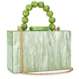 Women’s Pearl Marble Acrylic Evening Bag – Luxury Dark Green Crossbody Purse with Flap Closure for Weddings & Parties