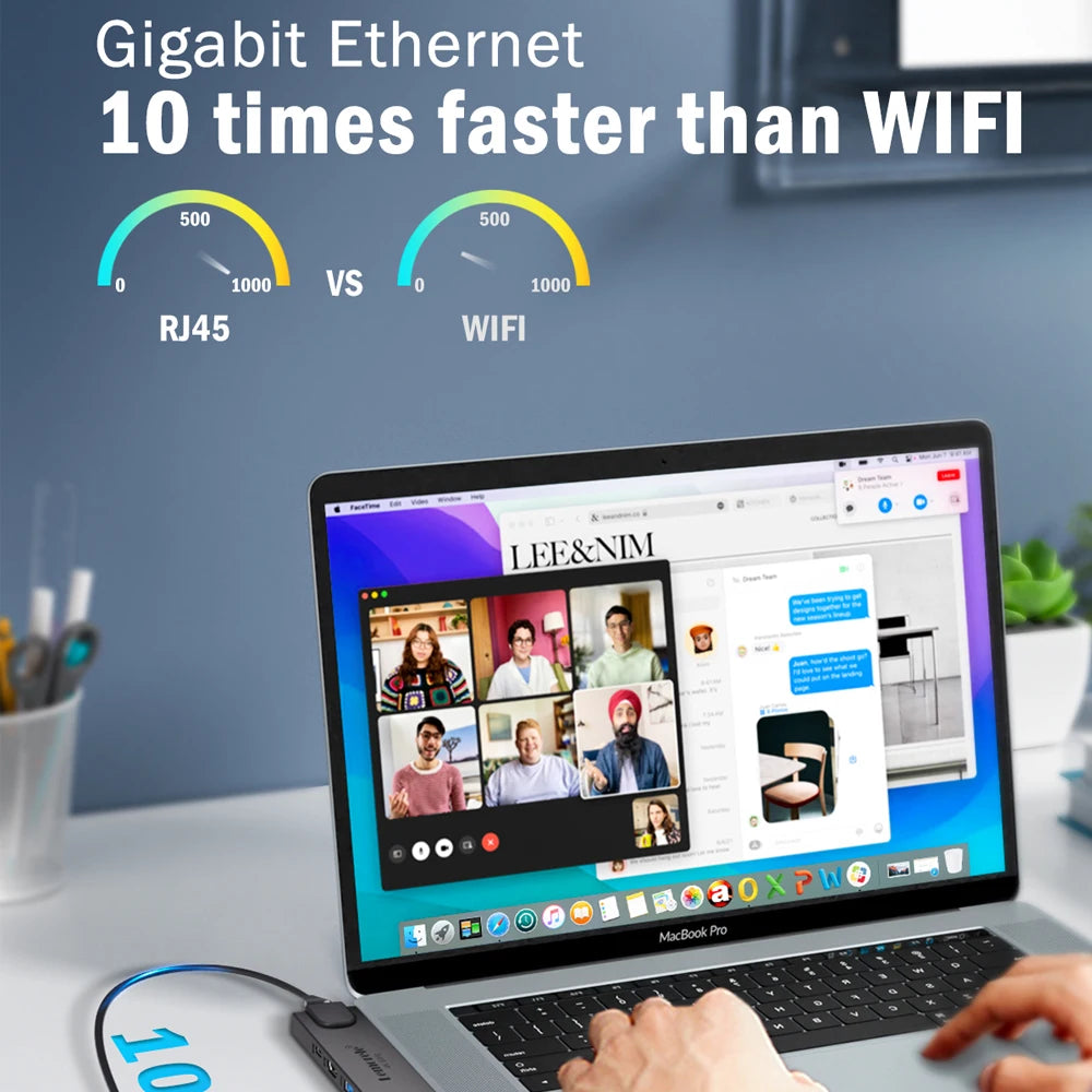 Lemorele TC47 7-in-2 USB-C Hub – Thunderbolt 3, 4K@60Hz HDMI, 100 W PD & Gigabit Ethernet Docking Station