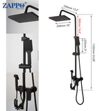 Zappo Matte Black 8-Inch Rainfall Shower Set – Wall-Mounted 3/4-Function System with ABS Shelf