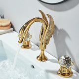 Gold Swan Deck-Mounted Basin Mixer Faucet – Dual Crystal Handle Hot & Cold Tap