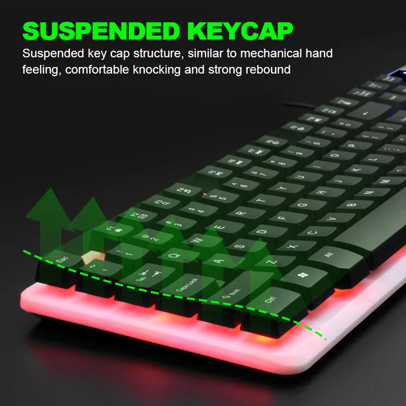Limeide GTX350 Glow Keyboard and Mouse Kit – Upgraded USB Wired 104-Key Keyboard with Cap Cover & Optical Mouse for Home & Office