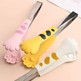 Japanese Cat Paw-Shape Stainless Steel Food Tongs – Cute Cartoon Meal & BBQ Clip