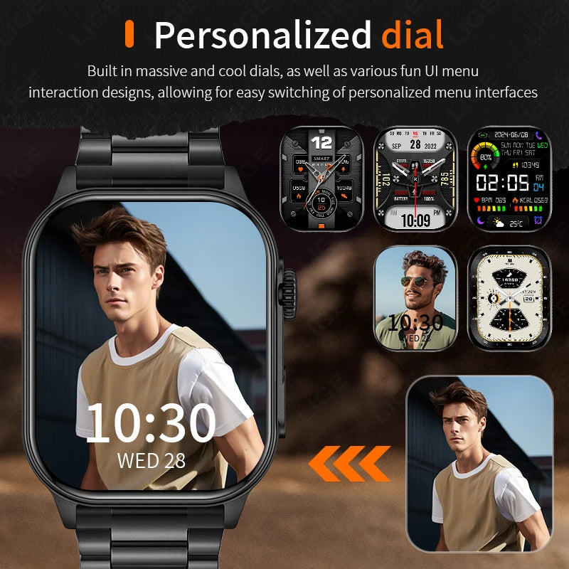 LIGE Smart Watch for Men – 2.01” HD Outdoor Sports Fitness Tracker with Bluetooth Call, Health Monitor & Built-In LED Flashlight