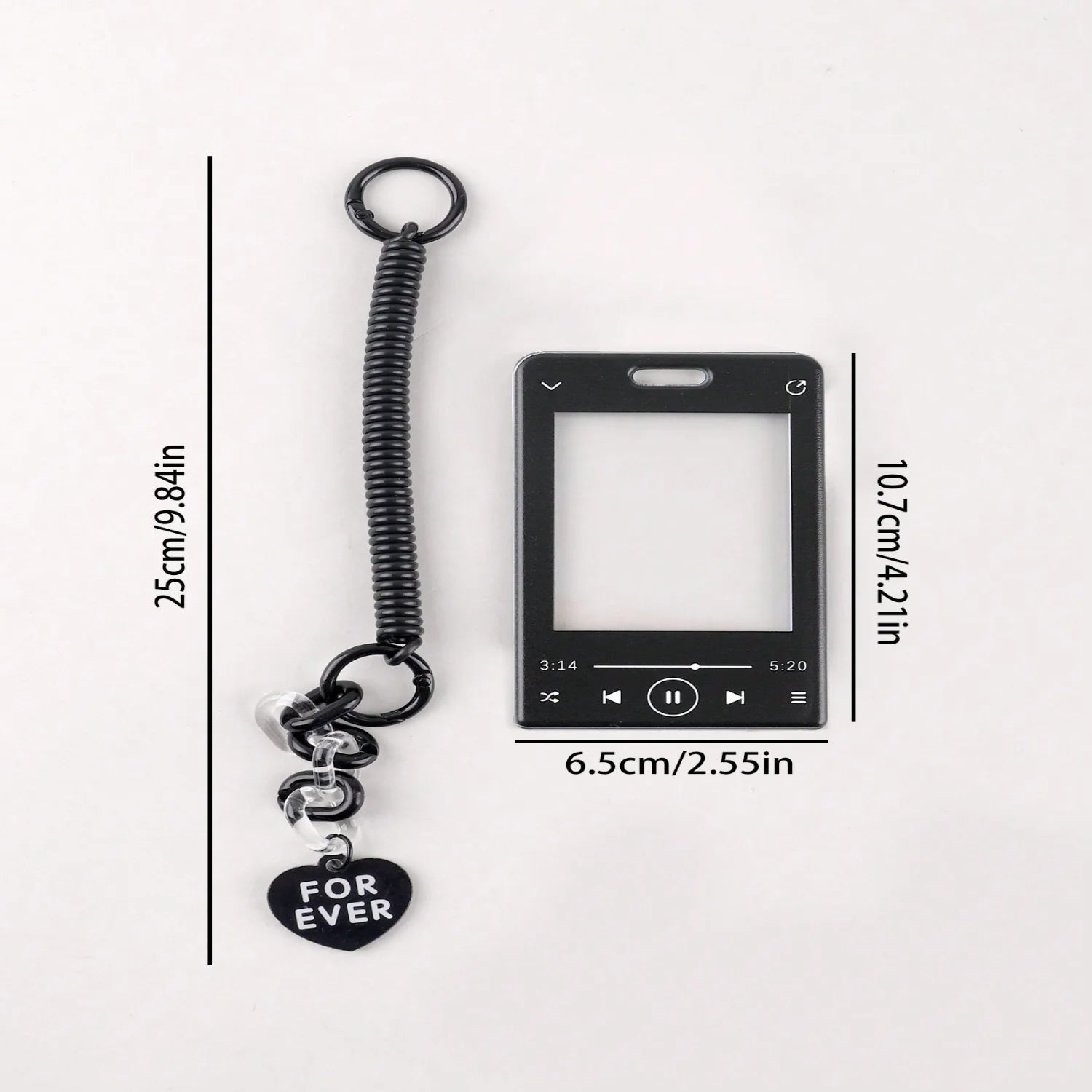 Music Player-Shaped Acrylic ID Card Holder with Glitter Badge Reel – Clear Card Sleeve with Keyring Accessory