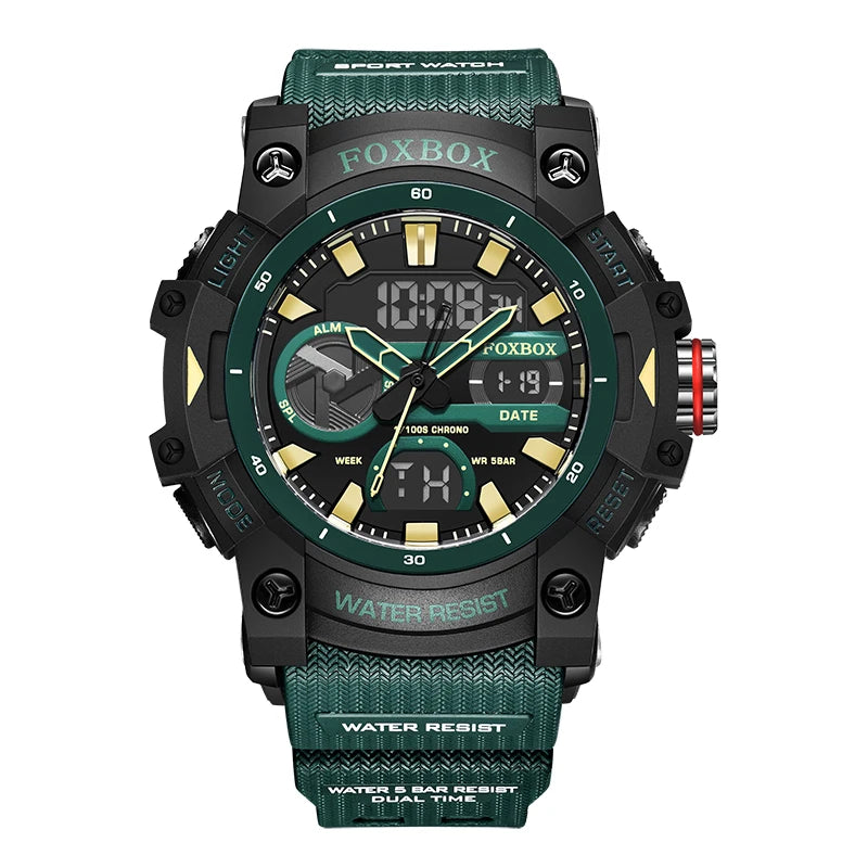 FOXBOX Men’s Sport Watch ⌚ – Shock Resistant, 50M Waterproof, LED Display, Alarm & Stopwatch