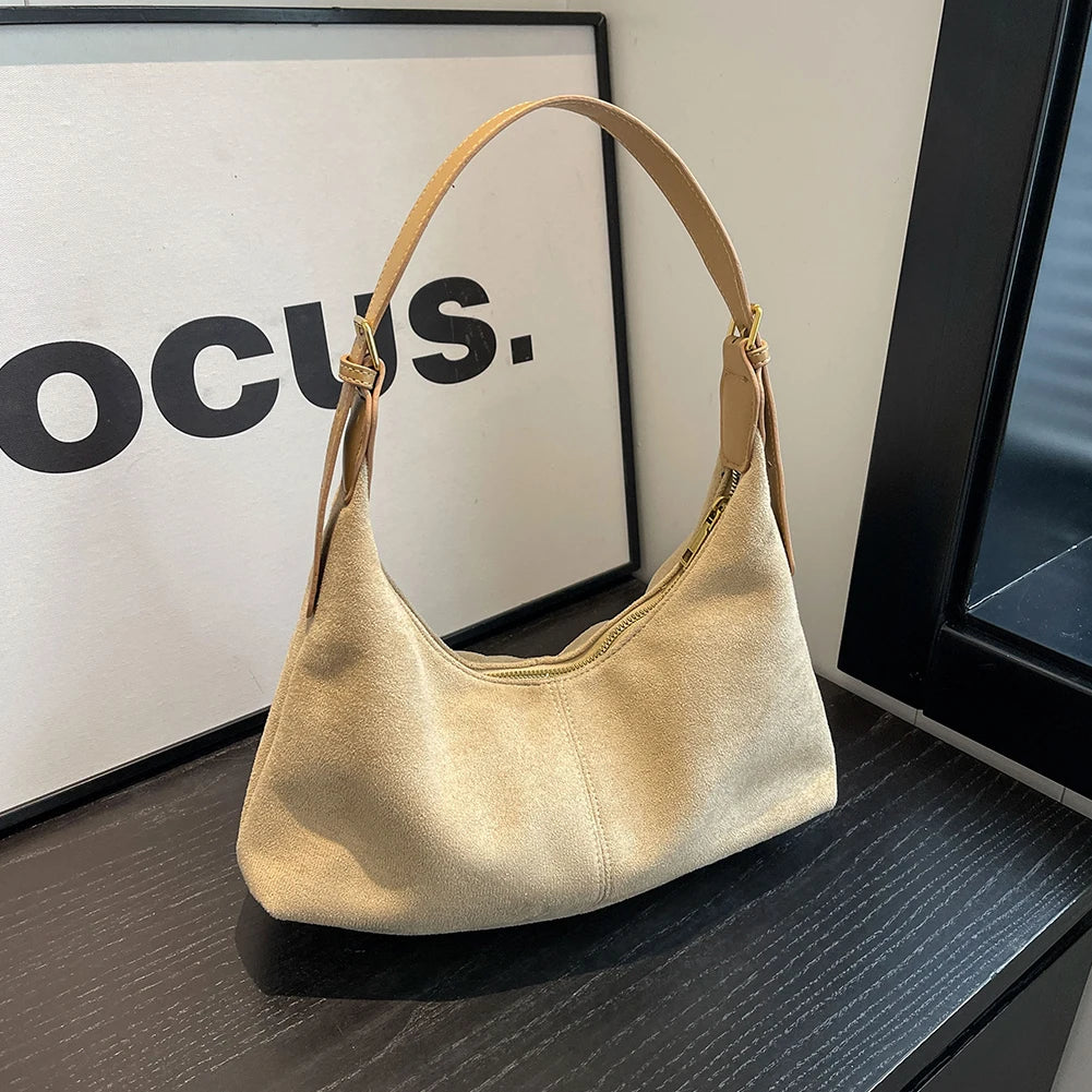 Women’s Vintage Suede Crescent Hobo Bag – Luxury Designer Shoulder Purse, Casual Crossbody Handbag & Retro Clutch
