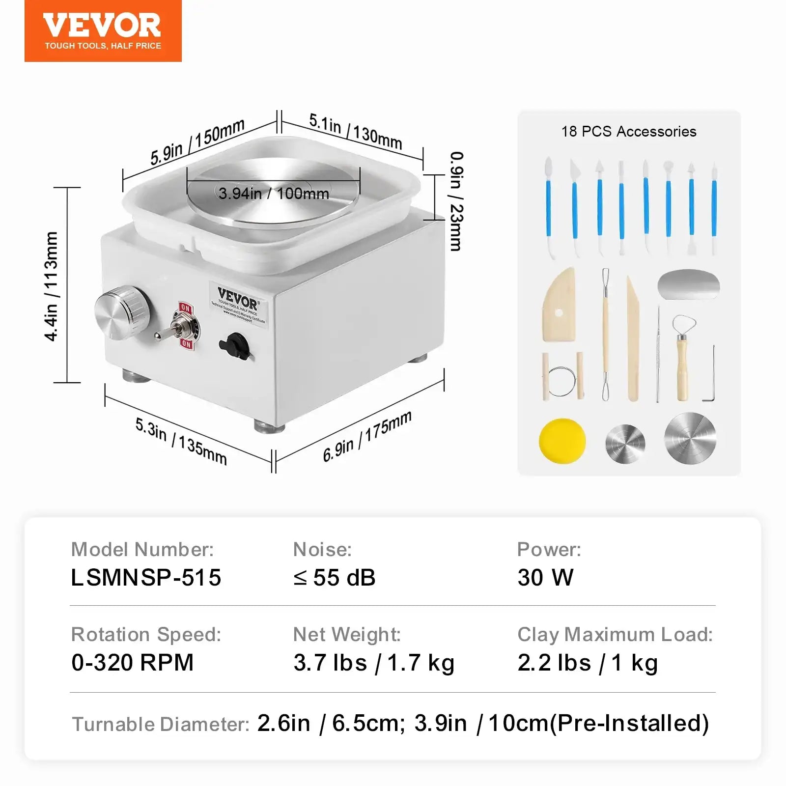 VEVOR Mini Pottery Wheel – Adjustable Speed DIY Ceramic Craft Machine with Dual Turntables