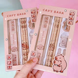8-in-1 Capybara Stationery Set – Cartoon Animal Pencil, Ruler, Eraser & Sharpener for Kids