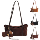 Women’s Suede Flap Under-Arm Satchel – Large Capacity Solid Clutch & Shoulder Bag