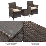 “3-Piece Outdoor Patio Bar Set – PE Rattan Wicker Table & Cushioned Chairs with Tempered Glass Top in Brown & Beige”