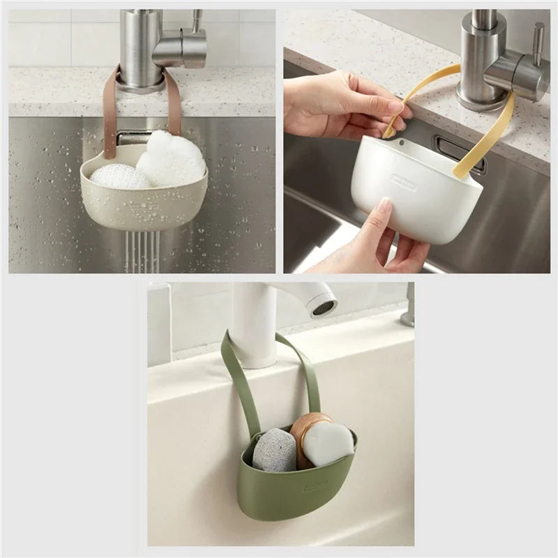 Hanging Drain Basket for Kitchen Sink – Adjustable Holder for Soap & Sponge