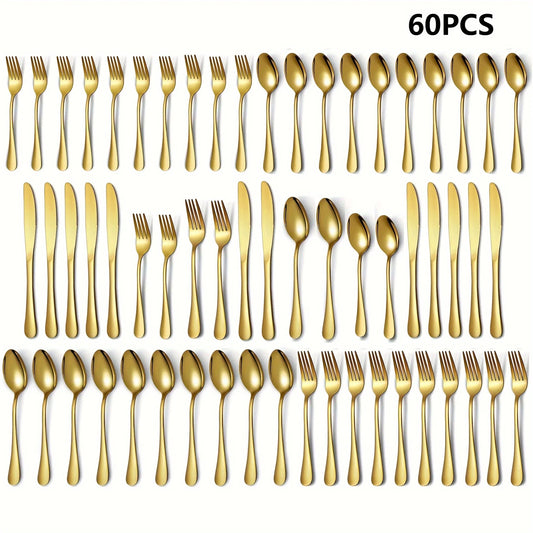 60-Piece Stainless Steel Flatware Set – Black Mirror-Polished Cutlery for Service of 12