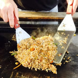 Set of 2 Large Stainless Steel Spatulas with Wooden Handles – Slotted & Solid Turner for Grilling, Iron-Plate, Pizza & Steak Cooking