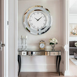 Luvodi Crystal Mirror Wall Clock – Sparkle Bling Diamond Round Wall Clock with Silver & Tawny Crushed Crystal Detailing