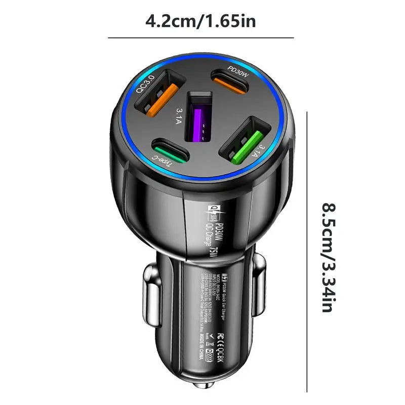 75W multi-port car charger – fast USB car adapter with multiple charging ports, phone & device charger for cars and travel