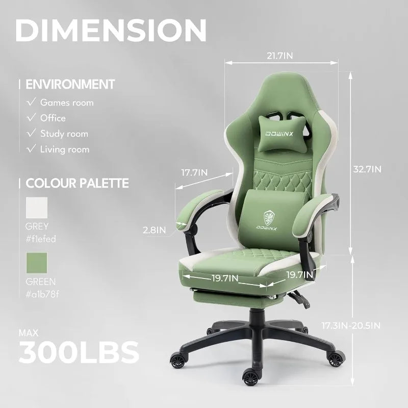 Dowinx Ergonomic Gaming Chair – Breathable Fabric Gamer Seat with Gel Pad, Pocket Spring Cushion & Storage Bag, Green