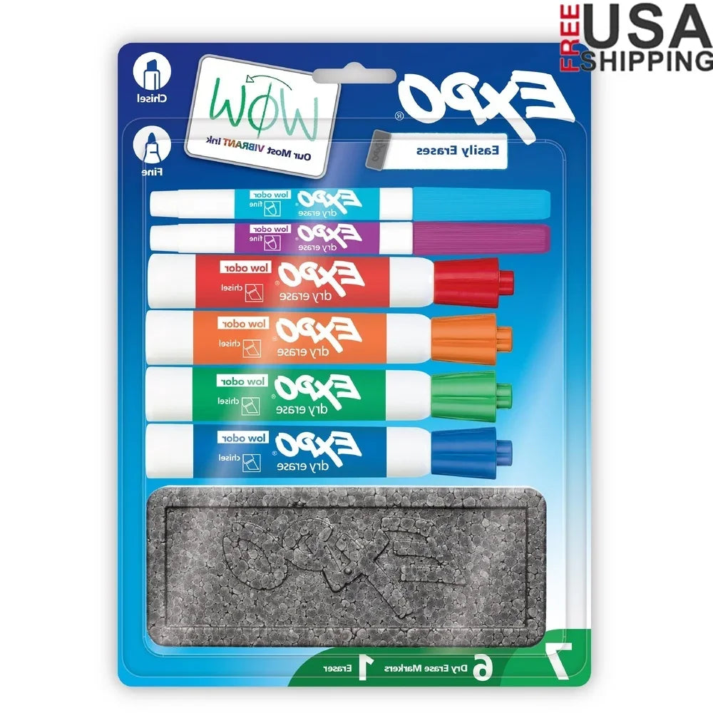 Dry Erase Marker Set – 7-Pack Low-Odor Whiteboard Markers with Eraser for Home, Office & Classroom 🖊️