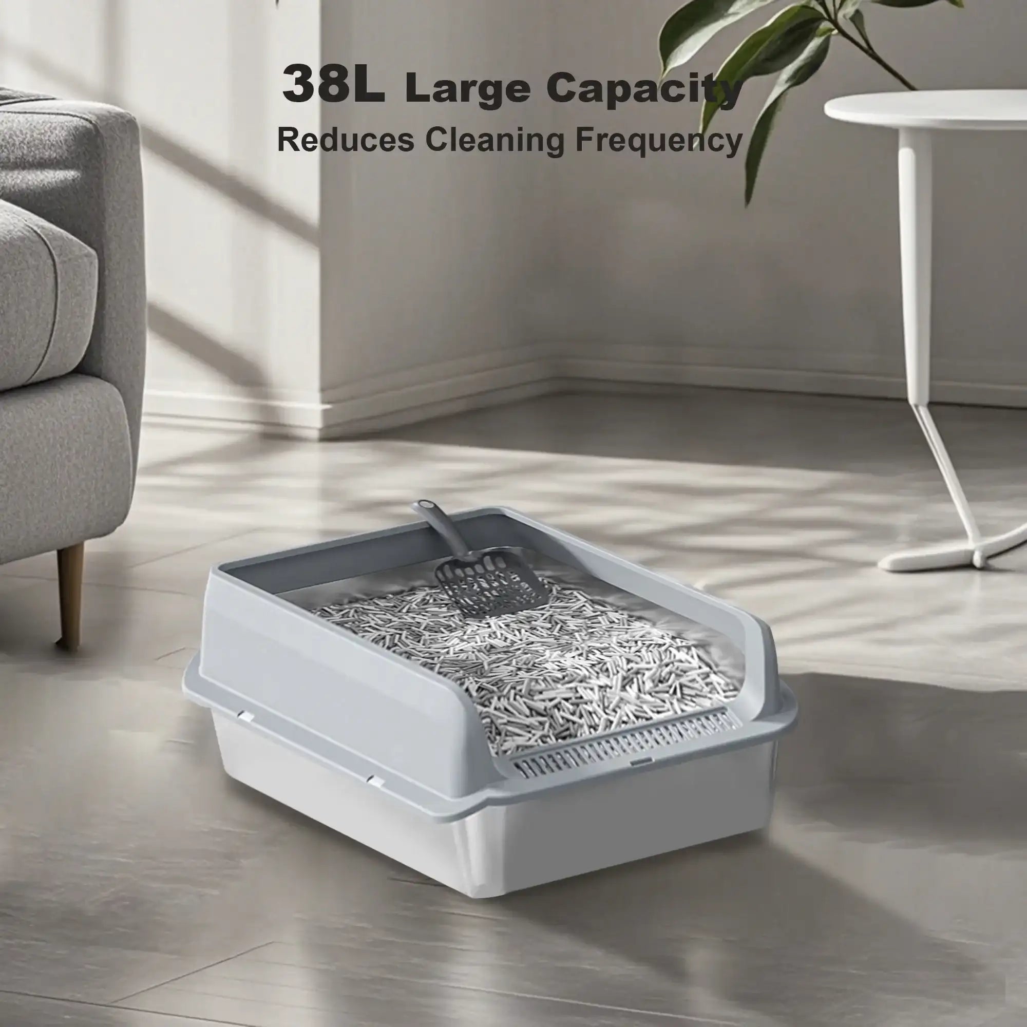 Stainless Steel Cat Litter Box – High-Sided Pan for Large Cats, Double-Layer Mat & Scoop Included