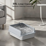 Stainless Steel Cat Litter Box – High-Sided Pan for Large Cats, Double-Layer Mat & Scoop Included