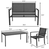 “4-Piece Outdoor Furniture Set – Black Textilene Steel Patio Conversation Set with Loveseat, Chairs & Tea Table”