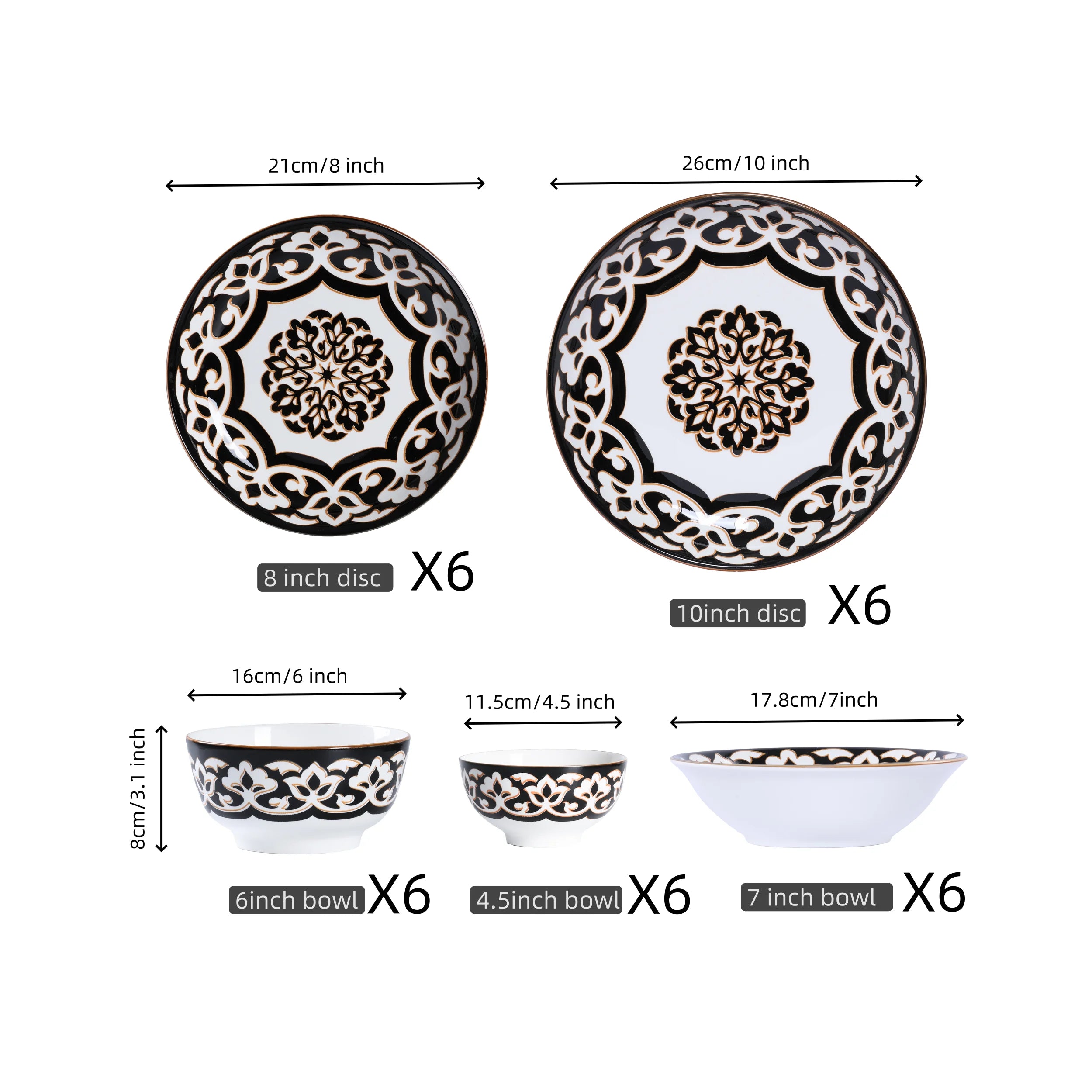 QOMO Collection Multi-Piece Porcelain Dinnerware Set – Floral Design, Service for 4/6/8 (12-/20-/30-/40-Pieces)