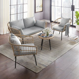 “4-Piece Outdoor Patio Rattan Furniture Set with Cushions – Loveseat, 2 Chairs & Coffee Table with Glass Top”
