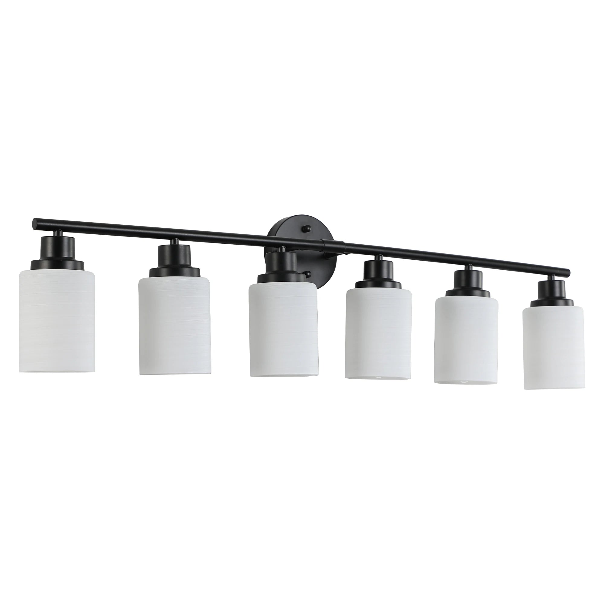 Modern Vanity Bathroom Mirror Light – 4/5/6 Lights, Frosted White Glass Lampshades with Black Iron Frame Contemporary Wall Sconce