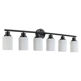 Modern Vanity Bathroom Mirror Light – 4/5/6 Lights, Frosted White Glass Lampshades with Black Iron Frame Contemporary Wall Sconce