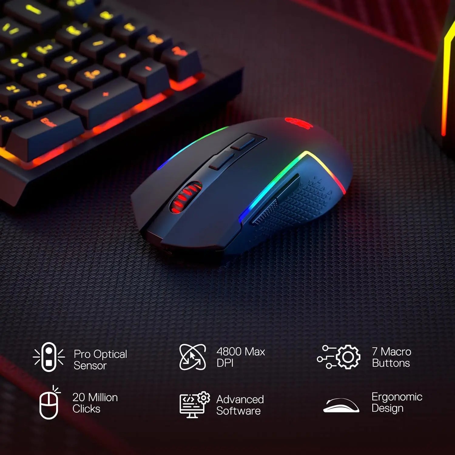 Redragon S142 Wireless Gaming Keyboard & Mouse Combo – 98-Key K515 PRO RGB Membrane Keyboard with Wireless Gaming Mouse