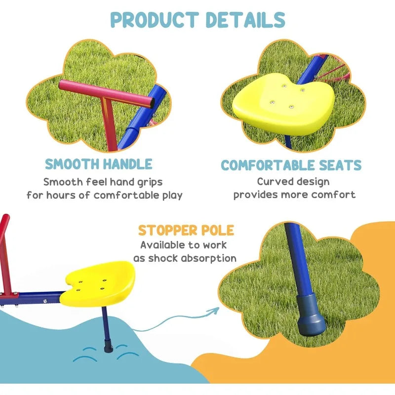 Outsunny 360° Swivel Kids Seesaw – 4-Seater Teeter-Totter for Backyard (Ages 3-8)