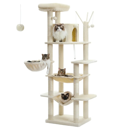 Large Cat Tree Tower for Indoor Cats – Multi-Level Plush Cat Condo with Scratching Posts, Boards, Perches & Caves