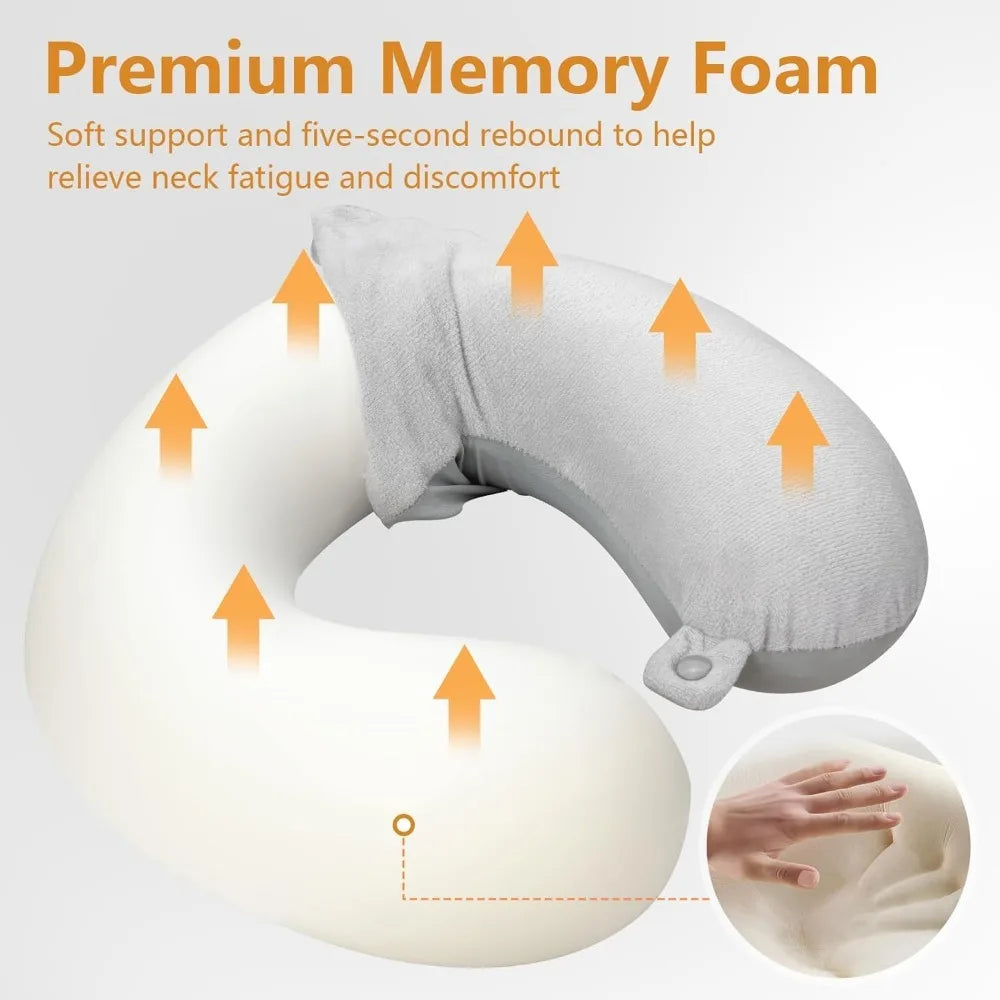 Ergonomic memory foam U-shaped travel pillow – portable airplane neck cushion for adults with winter & summer comfort