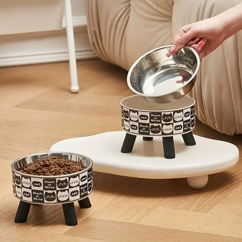 Elevated Stainless Steel Cat Bowl – Neck-Protection Design with Anti-Slip Base