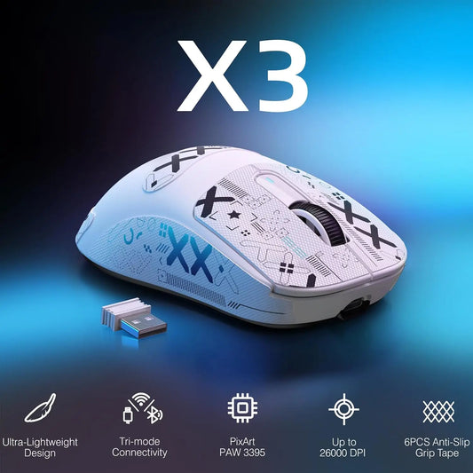 Attack Shark X3 Wireless Gaming Mouse – 49g Lightweight Tri-Mode Mouse with PAW3395 26K DPI Sensor, 200h Battery & 5 Buttons