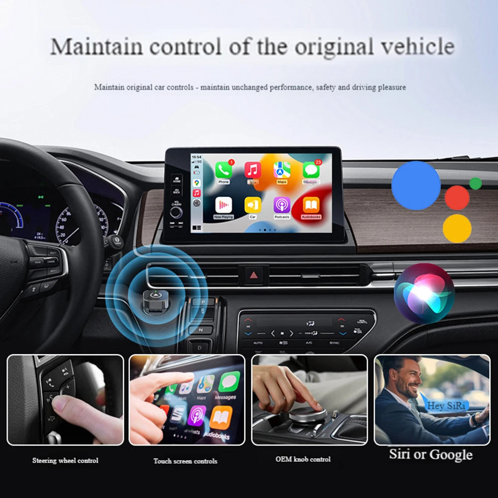 2-in-1 Wireless CarPlay & Android Auto Adapter – Plug & Play Dongle to Convert Factory Wired CarPlay to Wireless