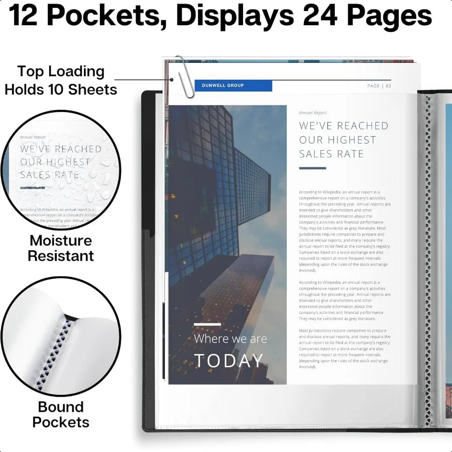Professional Presentation Binder – 12-Pocket Portfolio Folder with Clear Plastic Sleeves (8.5" x 11") 🗂️
