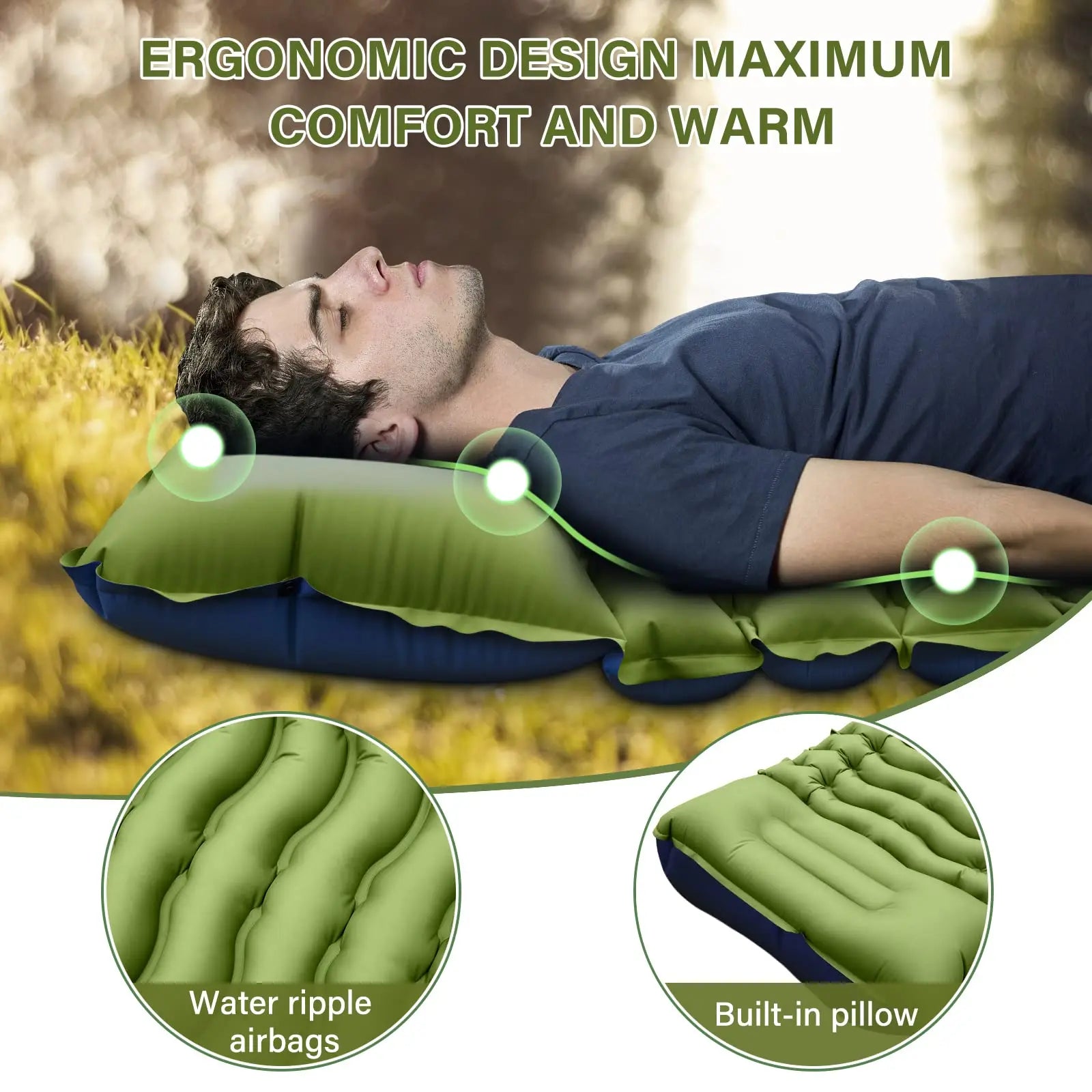 Westtune Ultralight Camping Sleeping Pad – Inflatable Mattress with Built-in Pillow & Foot Pump for Hiking 🏕️💤