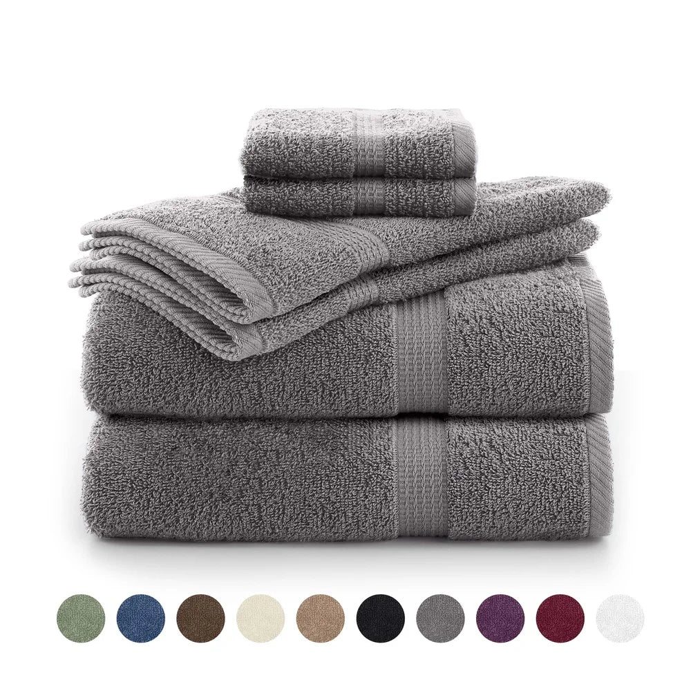 6-Piece 600 GSM 100% Cotton Towel Set – Ultra-Absorbent, Soft Bath Towels for Shower & Pool