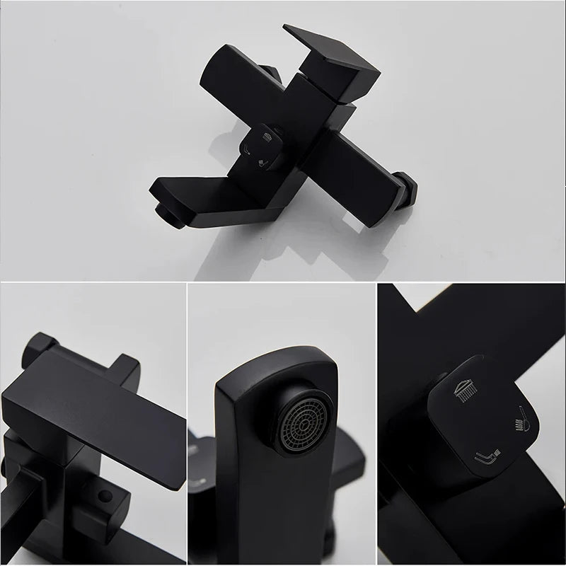 Modern Matte Black Square Rainfall Shower Faucet Set – Wall-Mounted, Single-Handle Mixer, High-Flow 8″ Shower Head