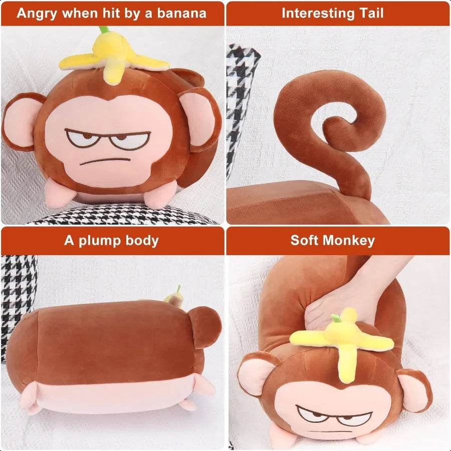 Achwishap Banana Monkey Plush Pillow – Cute Stuffed Animal Doll, Fluffy Plushie Cushion, Kawaii Monkey Hugging Toy for Kids & Decor