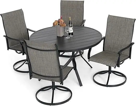 “5-Piece Outdoor Dining Set – 48-Inch Round Table with 4 Swivel Textilene Chairs, All-Weather Patio Furniture (Blue)”