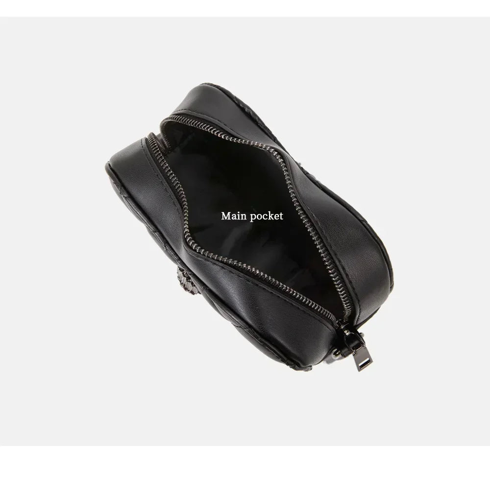 Women’s Heart-Shaped Herringbone Crossbody Bag – Eagle & Bird-Head Chain Detail Purse